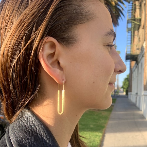 U Shape  Hoop Earrings 14k Gold Plated - Picture 8 of 8